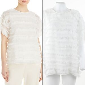 BOSS Ifresa Fringe Stripe Blouse in Soft Cream Fantasy